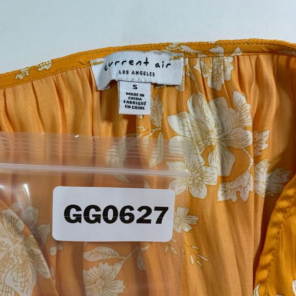 Current Air S Anthropologie Ruffled Sleeve Yellow Floral Midi Dress Silky - Picture 3 of 8